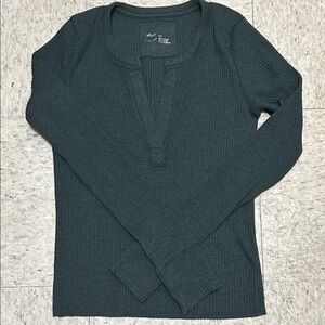 American Eagle Outfitters Deep Teal V Neck Long Sleeve Top